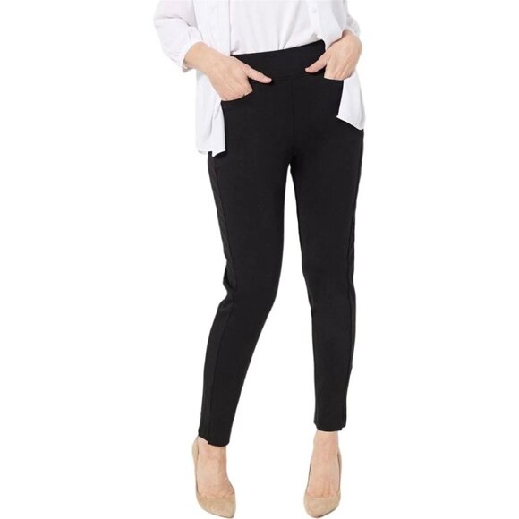 Isaac Mizrahi Live! 24/7 Knit Slim Leg Pant Jet Black Petite XX-Small A470331 - Picture 1 of 1